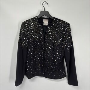 Vintage Stenay Womens Black Sequin Beaded Jacket Size 6 Blazer Formal Evening‎